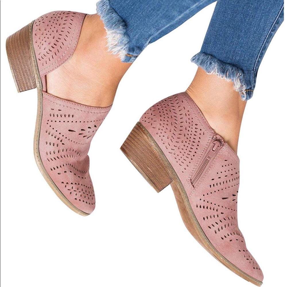 breathable ankle boots, side cutout, zipper, heel